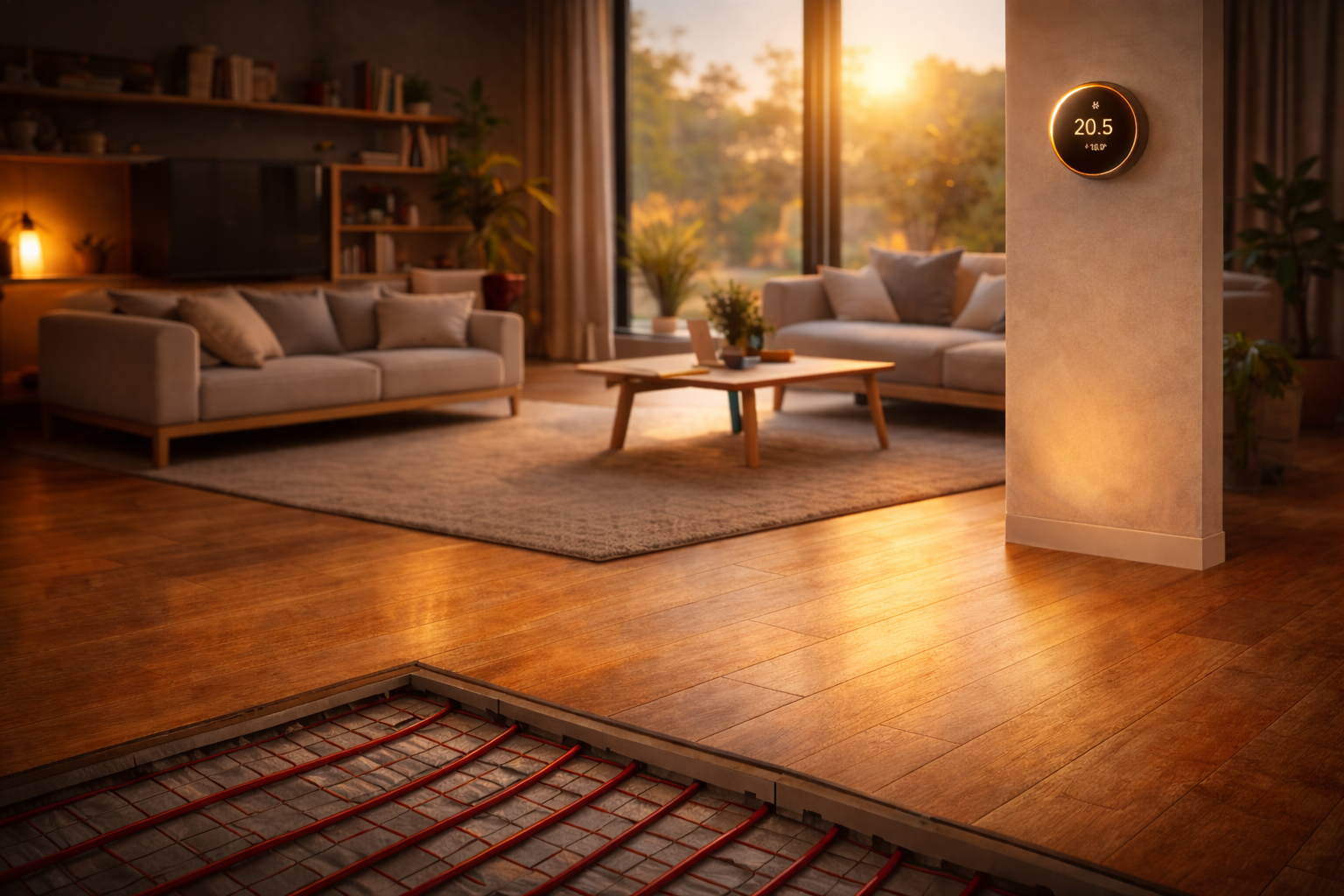 Vloerverwarming leidingen in woonkamer — HanVos