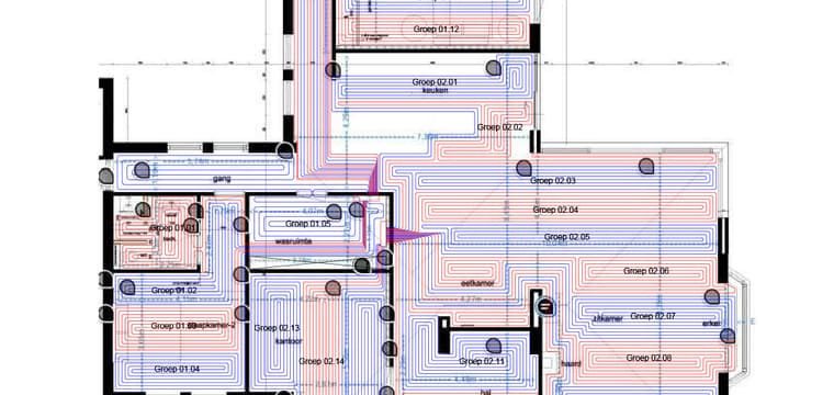 Legplan vloerverwarming met zones per ruimte